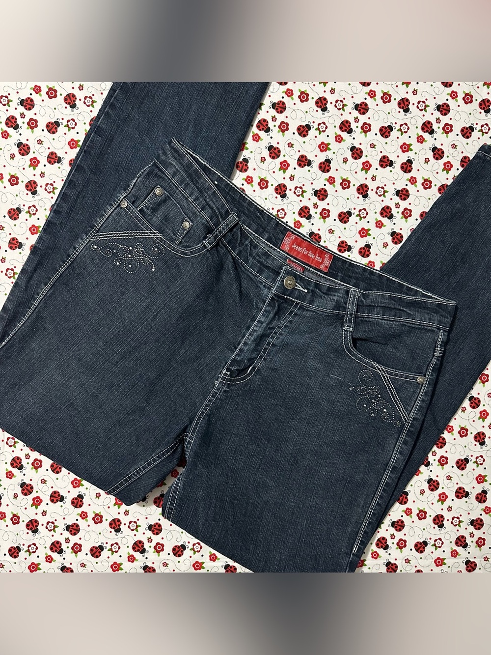 Vintage Y2K Jeans For New Time Rhinestone Embellished Dark Wash Jeans Size 10